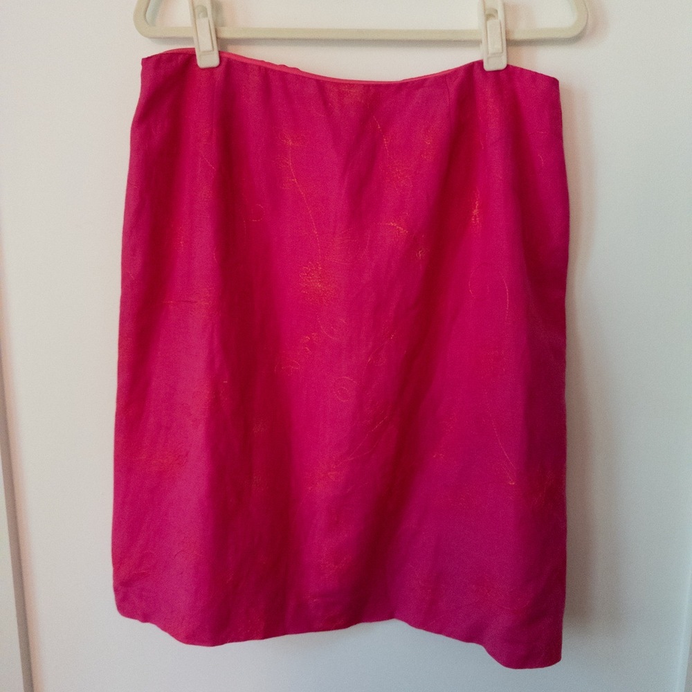 Y2K David N. Skirt Sz 14 Hot Pink Floral Embroidered‎ Pencil Linen Maximalist